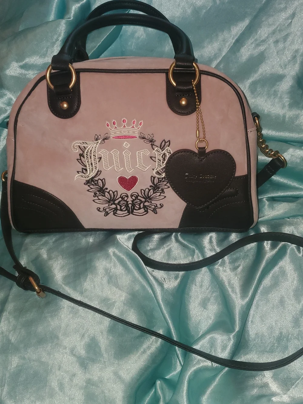 Juicy Couture Pink Velvet Satchel with Heart Charm NWOT